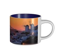 JHLMN Tasse à café en céramique de 445 ml avec grande poignée - Tasses à thé en Grèce - Paysage de coucher de soleil - Grande tasse de voyage en porcelaine pour homme et femme