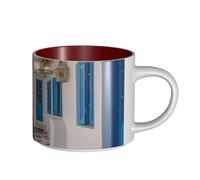 JHLMN Tasse à café en céramique de 445 ml avec grande poignée - Tasses à thé fantaisie de rue grecque - Grande tasse de voyage en porcelaine pour homme et femme - Pour le travail de bureau