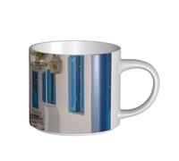 JHLMN Tasse à café en céramique de 445 ml avec grande poignée - Tasses à thé fantaisie de rue grecque - Grande tasse de voyage en porcelaine pour homme et femme - Pour le travail de bureau