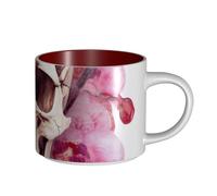JHLMN Tasse à café en céramique de 445 ml avec grande poignée - Tasses à thé fantaisie en forme de crâne humain et fleurs - Grande tasse de voyage en porcelaine pour homme et femme