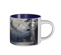 JHLMN Tasse à café en céramique de 445 ml avec grande poignée - Tasses à thé fantaisie - Motif paysage - Grande tasse de voyage en porcelaine pour homme et femme - Pour le travail de bureau