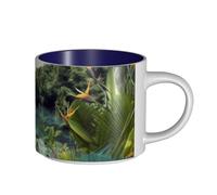 JHLMN Tasse à café en céramique de 445 ml avec grande poignée - Tasses à thé fantaisie - Motif paysage tropical - Grande tasse de voyage en porcelaine pour homme et femme - Pour le travail de bureau