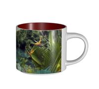 JHLMN Tasse à café en céramique de 445 ml avec grande poignée - Tasses à thé fantaisie - Motif paysage tropical - Grande tasse de voyage en porcelaine pour homme et femme - Pour le travail de bureau