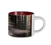 JHLMN Tasse à café en céramique de 445 ml avec grande poignée - Tasses à thé fantaisie Wild Goose by the Bridge - Grande tasse de voyage en porcelaine pour homme et femme - Pour le travail de bureau