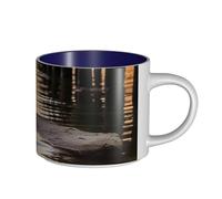 JHLMN Tasse à café en céramique de 445 ml avec grande poignée - Tasses à thé fantaisie Wild Goose by the Bridge - Grande tasse de voyage en porcelaine pour homme et femme - Pour le travail de bureau