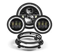 JHMHCOQ Moto Phare Pour Touring Electra Glide Road King Street Glide 7 Pouces Phare LED + 4.5 Pouces Antibrouillard 7 "support Anneau Montage Pièces Phare Avant(A Set Black)