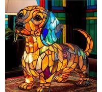 JHNGYJY Lampe Chien Teckel - Veilleuse Résine Série Animaux avec Lumière LED Chaude, Décoration Vintage de Chevet/Bureau/Chambre Bébé, Lampe Chien Style Vitrail Cadeau Amoureux des Chiens