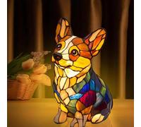 JHNGYJY Lampe de Nuit Chien Corgi Mignon | Lampe de Table Série Animale en Résine Style Verre Coloré, LED de Chevet Cozy pour Chambre & Bureau, Cadeaux Noël Anniversaire, Sitting
