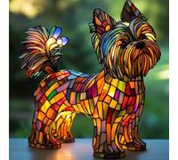 JHNGYJY Lampe de Nuit Résine Chiens, Série Artistique Lampe LED de Table, Style Vitrail Vintage 3D, Décoration Animaux et Cadeau Original pour Amoureux des Chiens, Yorkshire Terrier B