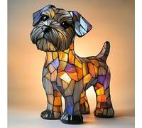 JHNGYJY Lampe de Nuit Résine Chiens, Série Artistique Lampe LED de Table, Style Vitrail Vintage 3D, Décoration Animaux et Cadeau Original pour Amoureux des Chiens, Schnauzer
