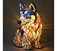 JHNGYJY Lampe Husky Style Vitrail, Veilleuse Série Chien Animal, Lampe de Table Chien Résine LED, Lumière Husky Vintage pour Chambre, Salon, Décoration Maison & Cadeaux