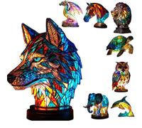 JHNGYJY Série de Lampes de Table Animales - Lampe de Chevet Vintage en Résine Teintée,Veilleuse Animale Unique pour Décoration Maison, Chambre,Salon, Bureau,Cadeau Amoureux des Animaux, Wolf