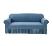 JHOMHF Housse de canapé à volants en chenille extensible avec jupe protection de canapé universelle élastique lavable 1 pièce(Gray Blue,Double-seat sofa cover)