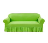 JHOMHF Housse de canapé à volants en chenille extensible avec jupe protection de canapé universelle élastique lavable 1 pièce(Fruit Green,Double-seat sofa cover)