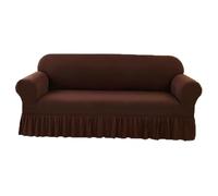 JHOMHF Housse de canapé à volants en chenille extensible avec jupe protection de canapé universelle élastique lavable 1 pièce(Coffee,Four-seat sofa cover)