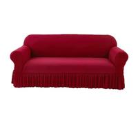 JHOMHF Housse de canapé à volants en chenille extensible avec jupe protection de canapé universelle élastique lavable 1 pièce(Wine Red,Four-seat sofa cover)