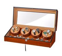 JHOMHF Remontoir De Montre Automatique en Bois À 17 Emplacements, 8 Remontoirs + 9 Compartiments De Rangement avec Éclairage LED Vitrine Luxe for Piano Brillant Cadeau for Homme Femme(Brown)