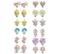 JHOSFA 12 Paires Boucles d'Oreilles Clip Enfants Filles, Mignon Licorne Arc-en-Ciel avec Designs Princesse Cadeau Fête Anniversaire, Bijoux Accessoires Autocollants pour Petite Fille Enfant