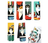 JHOSFA Lot de 5 Marque-Pages Magnétiques Chats, Marque Page Aimanté Vintage avec Illustrations de Chats Tuxedo Noir et Blanc, Cadeau Original pour Lecteurs, Accessoire Livre pour Femme Étudiante