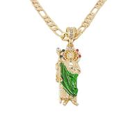 JHOSON 2 pièces plaqué Or Vert Saint Jude Pendentif Collier, Collier San Judas Vert Saint Jude Collier San Judas Tadeo 14K plaqué Or, Figaro 24 « San Judas Tadeo [Grande Taille]