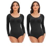 JHSDHYD Gaine Ventre Plat Combinaison élastique gainante for femme, effet gainant, effet ventre plat, col rond, sans coutures(Black-2PCS,ONE SIZE_XL)