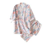 JHSDHYD Pyjama Femme Coton Ensemble Pyjama Kimono à Sept Manches for Femme, en Gaze de Coton, vêtements de Maison, Mignons et Doux, Printemps et Automne(Color-15,M)