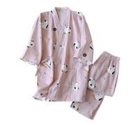 JHSDHYD Pyjama Femme Coton Ensemble Pyjama Kimono à Sept Manches for Femme, en Gaze de Coton, vêtements de Maison, Mignons et Doux, Printemps et Automne(Color9,M)