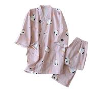 JHSDHYD Pyjama Femme Coton Ensemble Pyjama Kimono à Sept Manches for Femme, en Gaze de Coton, vêtements de Maison, Mignons et Doux, Printemps et Automne(Color-20,M)