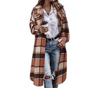 Jhsnjnr Veste à carreaux en flanelle pour femme, surdimensionnée, manches longues, revers boutonné, chemise à carreaux, en coton, veste longue, Orange, M