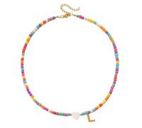 Jhu352 Collier ras du cou en acier inoxydable avec initiale en forme de cœur fait à la main, 45cm, Plastique