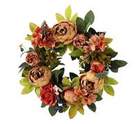 Jhu378 Couronne de fleurs de pivoine en soie vintage pour le printemps, l'été, l'automne - Couronne de fleurs - Pour extérieur et intérieur - Mariage - Fenêtre murale (50,8 cm, marron)