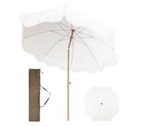 Jhuiquenix Blanc Parasol De Plage Anti UV50+ Parasol De Terrasse 200 Cm Parasol De Jardin Extérieur Avec Frange Parasol Inclinable Portable Parasol De Marché Avec Sac De Transport Style Bohème