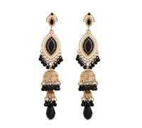 Jhumkas - Boucles d'oreilles indiennes pour femme en oxyde de zirconium vintage, ethnique, bohème, cloches rondes creuses, longues glandes, boucles d'oreilles pendantes pendantes style Bollywood