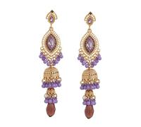 Jhumkas - Boucles d'oreilles indiennes pour femme en oxyde de zirconium vintage, ethnique, bohème, cloches rondes creuses, longues glandes, boucles d'oreilles pendantes pendantes style Bollywood