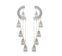 Jhumki Bell Boucles d'oreilles longues à pampilles en perles pour femmes et filles Mode bohème vintage indien Grandes boucles d'oreilles pendantes exagérées Bijoux traditionnels Cadeaux (Argent)
