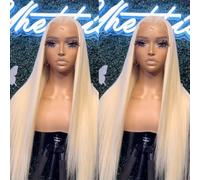 JHXAYW Perruque 613 HD sans colle avec dentelle frontale pré-attachée, perruque similaire aux cheveux humains, perruque avec dentelle frontale pour femmes à la mode, 61 cm