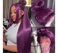 JHXAYW Perruque synthétique violette avec dentelle frontale pour femme à porter et aller sans colle, perruque pré-épilée HD transparente
