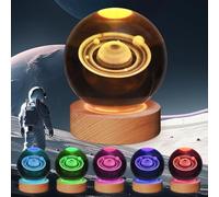 JHXLAMP Veilleuse solaire 3D en forme de boule de cristal - 8,9 cm - 7 couleurs changeantes - Pour décoration de chambre à coucher - Cadeau de Noël d'anniversaire pour garçons et filles (Saturne)