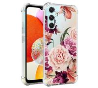 Jhxtech Coque de téléphone pour Galaxy A14, Samsung A14 5G SM-A146B pour filles et femmes, fine et résistante aux chocs, motif floral transparent, souple et flexible, coque de protection en TPU pour