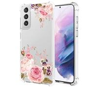 Jhxtech Coque de téléphone pour Galaxy S21, Samsung S21 SM-G991B pour filles et femmes, fine et résistante aux chocs, motif floral transparent, souple et flexible en TPU pour Samsung Galaxy S21 5G