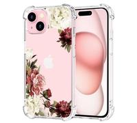 Jhxtech Coque de téléphone pour iPhone 15 6,1", Apple 15 Filles et Femmes, Fine, résistante aux Chocs, Motif Floral Transparent, Coque de Protection en TPU Souple et Flexible pour iPhone 15, Fleur de