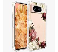Jhxtech Coque de téléphone pour Pixel 8, Google 8 GKWS6 G9BQD pour filles et femmes, fine et résistante aux chocs, motif floral transparent, coque de protection en TPU souple et flexible pour Google