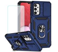 Jhxtech Coque pour Galaxy A13 4G/Samsung A13 LTE 4G SM-A135F avec protecteur d'écran en verre trempé et protection coulissante pour appareil photo, anneau magnétique et support de voiture - Bleu