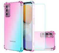 Jhxtech Coque pour Galaxy M13, Samsung M13 4G SM-M135F avec protection d'écran en verre trempé, coque transparente dégradée, anti-rayures en TPU (rose/vert)