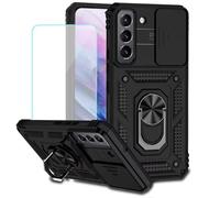 Jhxtech Coque pour Galaxy S22 Plus, Samsung S22+ 5G SM-S906U avec protecteur d'écran en verre trempé et housse d'appareil photo, anneau magnétique de voiture pour Samsung Galaxy S22 Plus 5G, noir