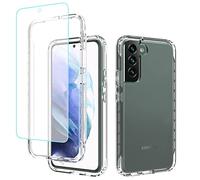 Jhxtech Coque pour Galaxy S22 PlusS22+ 5G, SMS906B avec protection d'écran en verre trempé, coque de protection intégrale transparente en polycarbonate rigide en TPU pour Samsung Galaxy S22 Plus 5G