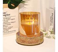 JHY DESIGN 3 Mèches par Bougie lampe Avec fonction de temporisation 20cm de haut Vraie Cire or Moyen Verre mariage decoration，Avec Vacillement des Flammes Très Réaliste,Blanc Chaud
