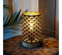 JHY DESIGN Lampe de Table 19cm Haut équipé d'une Minuterie de 6 Heures Bureau Abats-jour et Pieds LED Fer Forgé Avec Base en Bois Cylindrique Sculptée Moderne Pour Chambre Salon (Ventilateur)