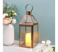 JHY DESIGN Lanternes décoratives en Or Rose 34 cm de Hauteur Lanternes à Bougie en Acier Inoxydable avec Verre trempé.pour intérieur extérieur, événements, fêtes et Mariages
