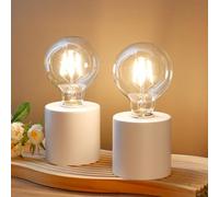 JHY DESIGN Lot de 2 lampes blanches Lampe de table alimentée par piles 20 cm de haut lanterne sans fil avec ampoule Edison Fonctionne sur piles Parfait pour le salon Chambre à coucher Mariage Fête